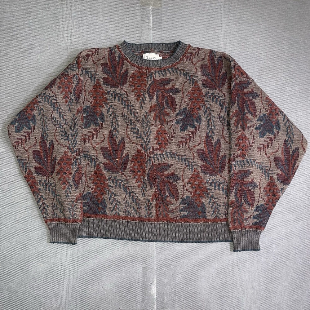 VTG Essay Linda Larson Sweater Adult XL Crewneck 3D Knit Pullover Colorful Cosby